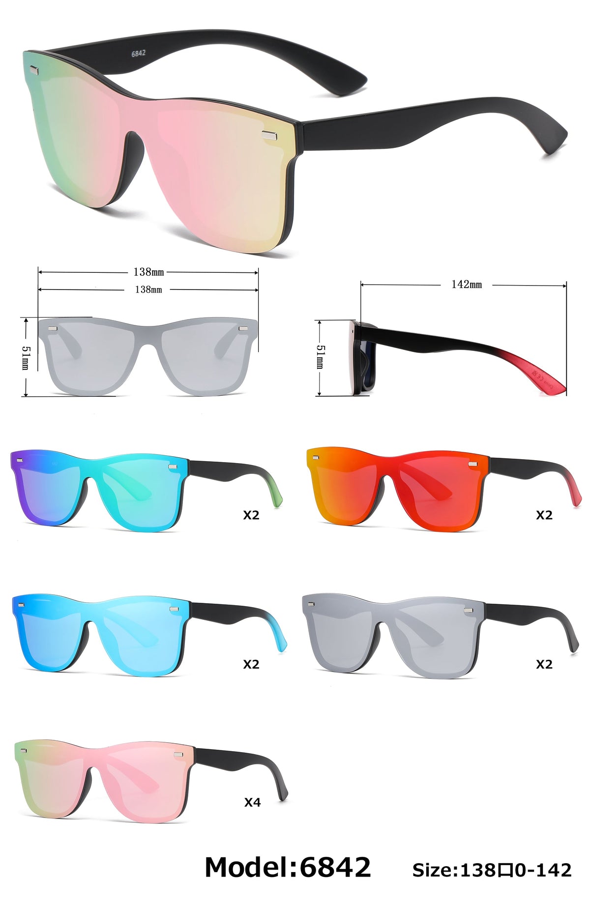 One-Piece Rimless Mirror Lens Sunglasses