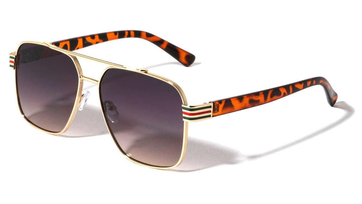 Square Aviators W/ Striped Hinge