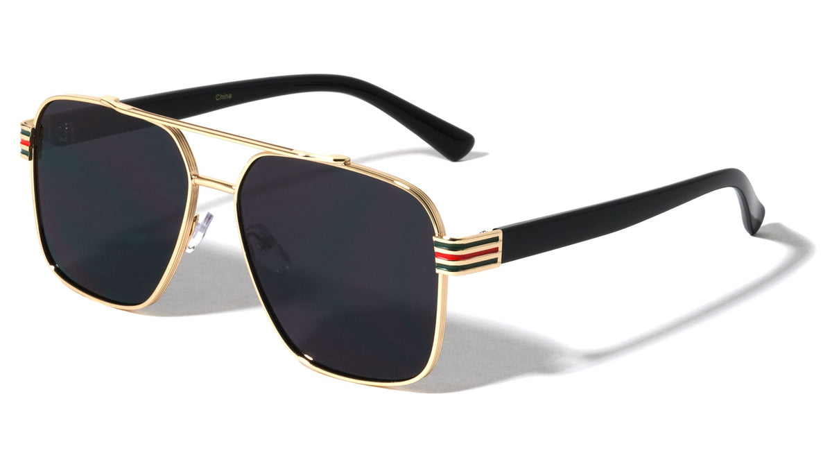 Square Aviators W/ Striped Hinge