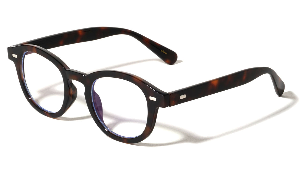 Retro Round Blue Light Glasses W/ Studs