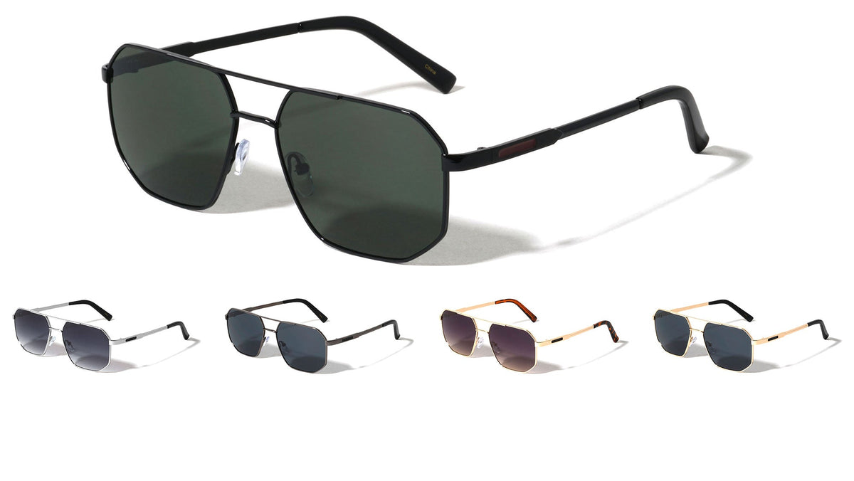 Flat Top Geometric Aviators W/ Temple Accent