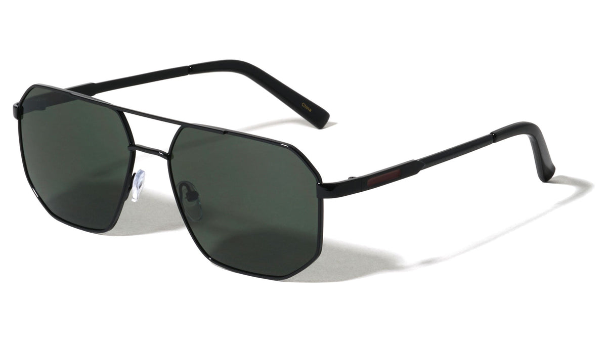 Flat Top Geometric Aviators W/ Temple Accent
