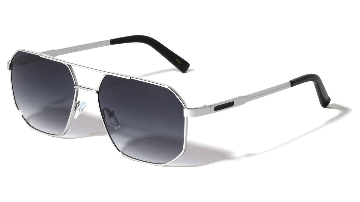 Flat Top Geometric Aviators W/ Temple Accent