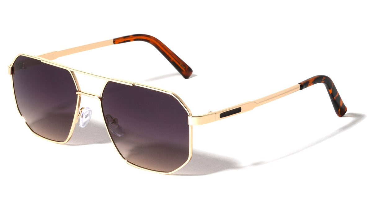 Flat Top Geometric Aviators W/ Temple Accent
