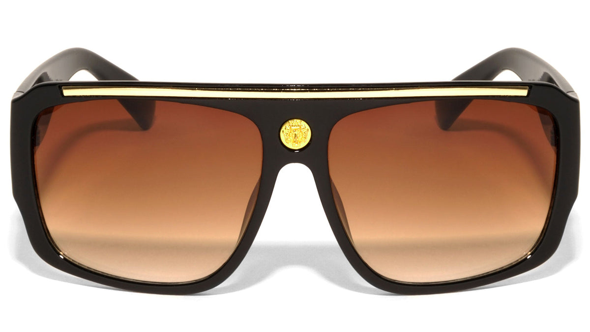 Flat Top Square Sunglasses W/ Gold Bar