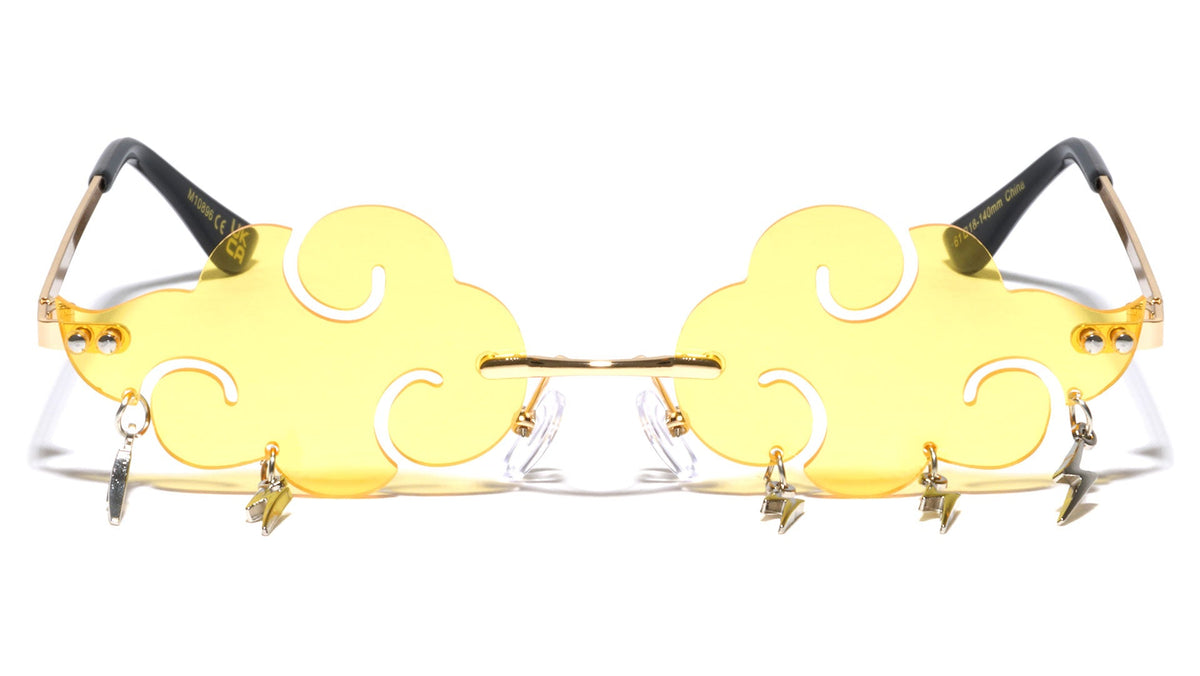 Rimless Cloud Shape Sunglasses W/ Lightning Charms