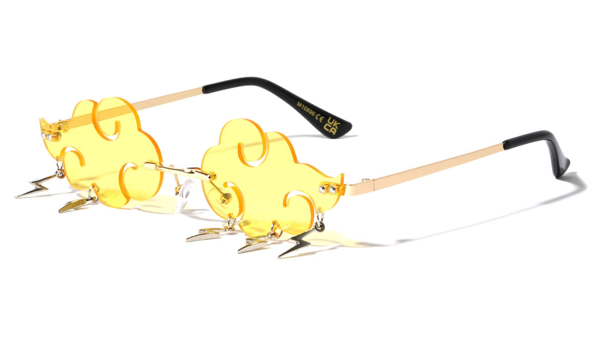 Rimless Cloud Shape Sunglasses W/ Lightning Charms