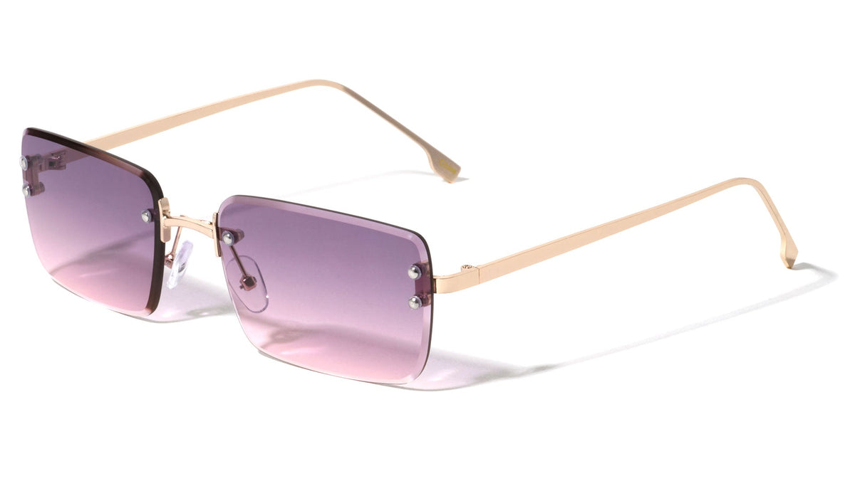 Rimless Diamond Cut Rectangle Sunglasses