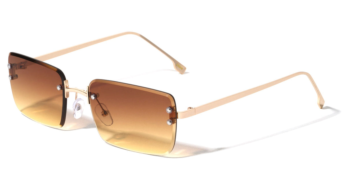 Rimless Diamond Cut Rectangle Sunglasses