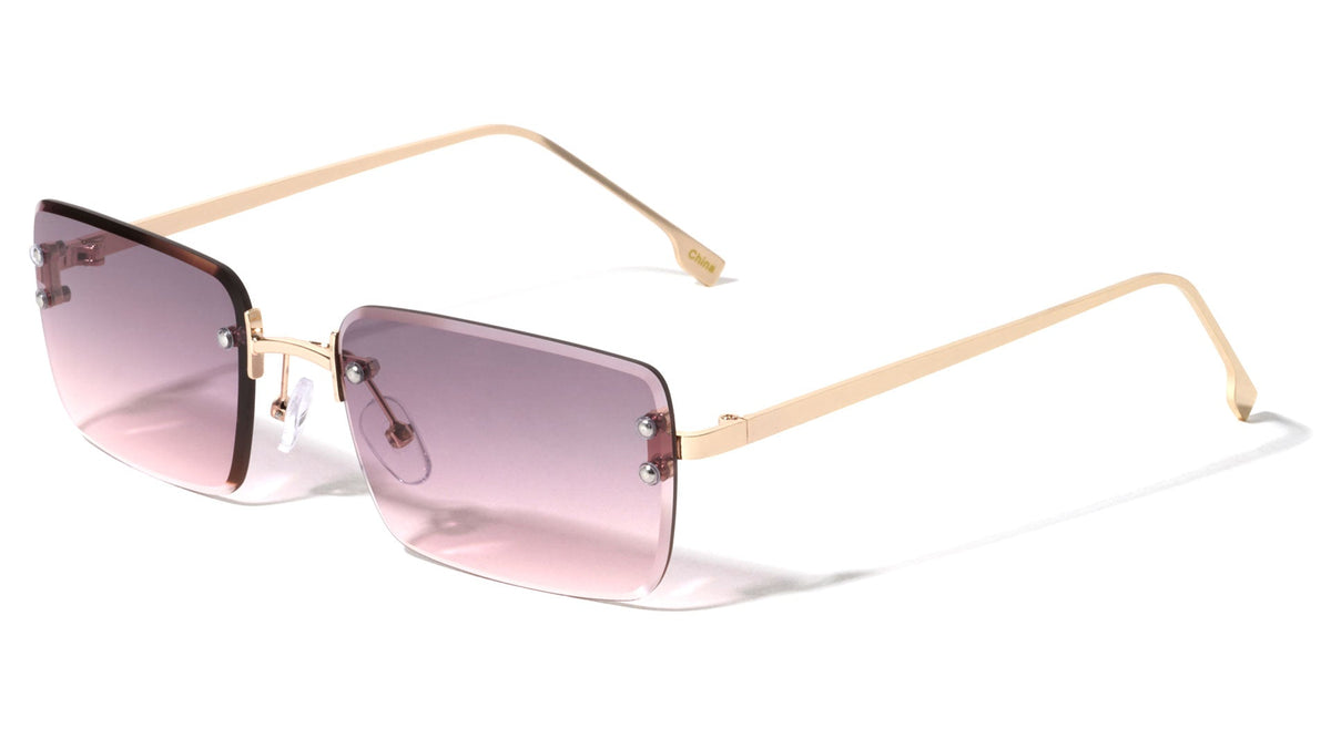 Rimless Diamond Cut Rectangle Sunglasses