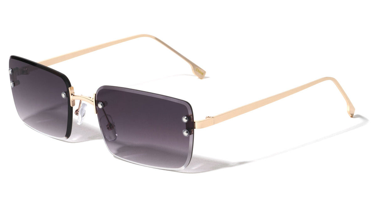 Rimless Diamond Cut Rectangle Sunglasses