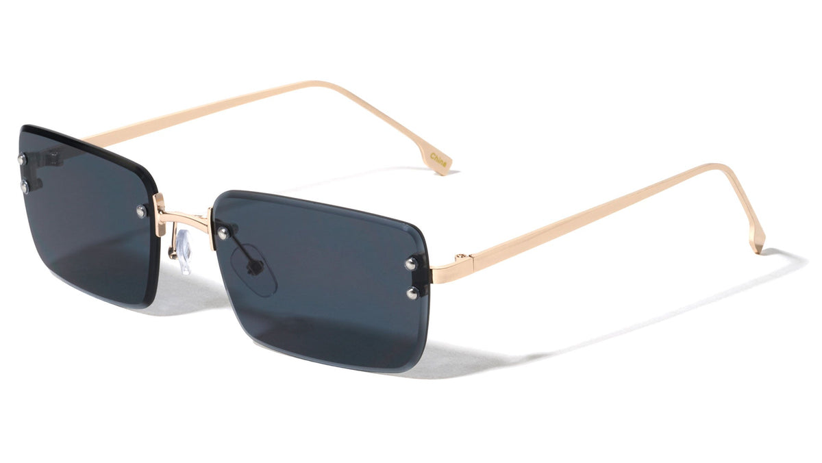 Rimless Diamond Cut Rectangle Sunglasses