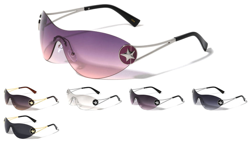 Rimless Oval Shield Sunglasses W/ Star Hinge – second view