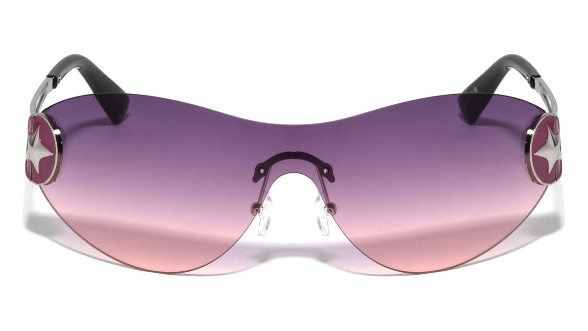 Rimless Oval Shield Sunglasses W/ Star Hinge