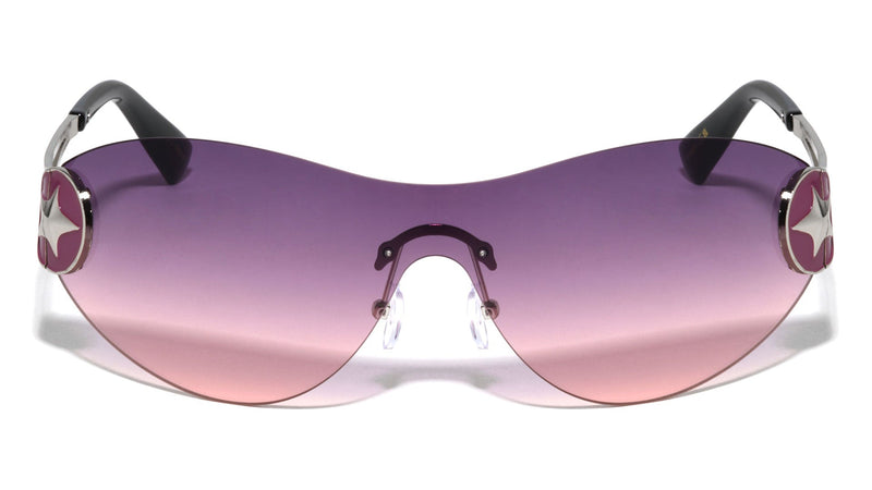 Rimless Oval Shield Sunglasses W/ Star Hinge