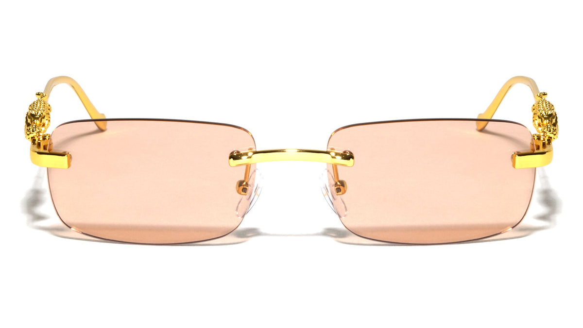 Rimless Rectangle Sunglasses W/ Gold Jaguar Arms