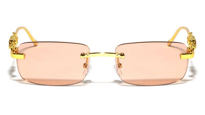 Rimless Rectangle Sunglasses W/ Gold Jaguar Arms