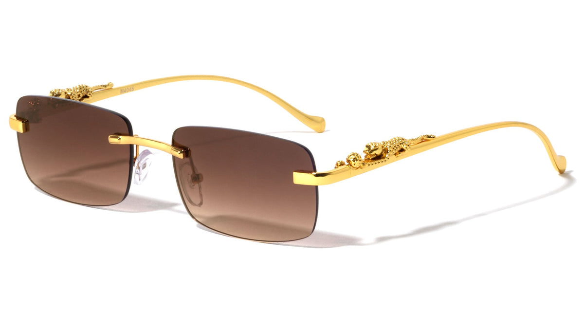 Rimless Rectangle Sunglasses W/ Gold Jaguar Arms