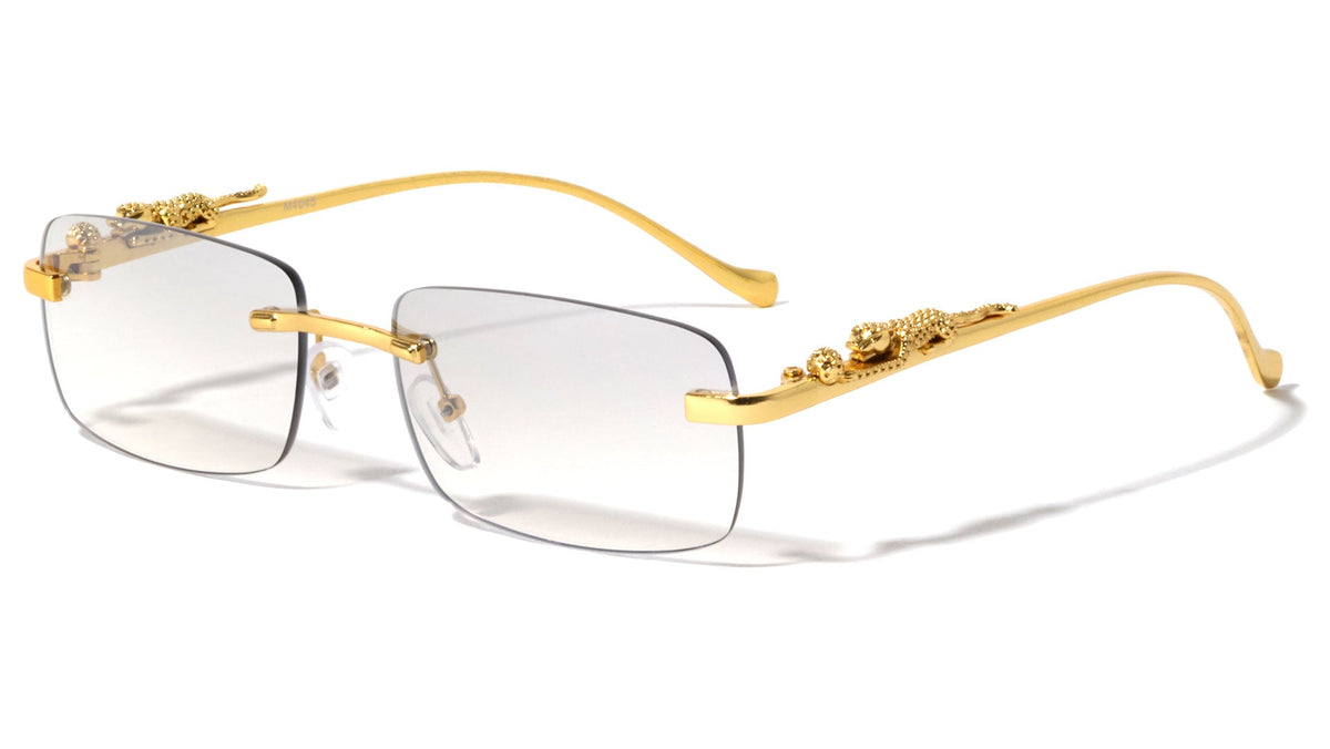 Rimless Rectangle Sunglasses W/ Gold Jaguar Arms