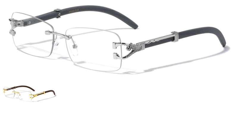 Rimless Clear Lens Jaguar Hinge W/Wood