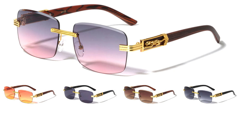 Rimless Diamond Edge Cut Lens Jaguar Hinge Wood