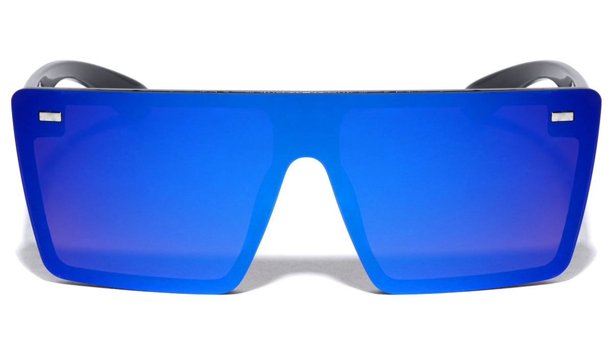 Flat Top Rimless Shield Sunglasses W/ Mirror Lens
