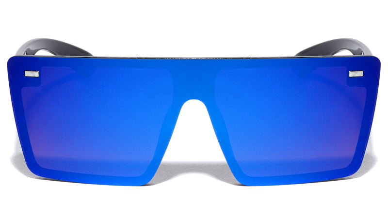 Flat Top Rimless Shield Sunglasses W/ Mirror Lens
