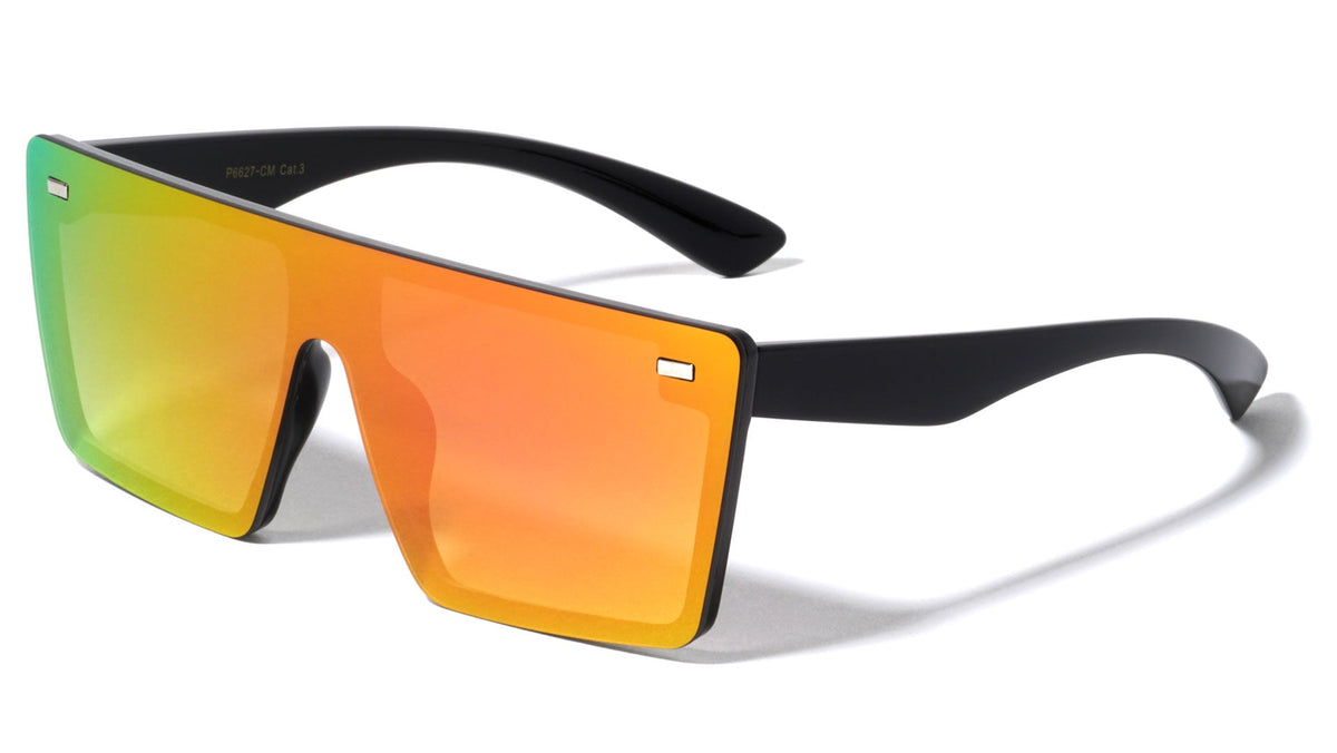 Flat Top Rimless Shield Sunglasses W/ Mirror Lens
