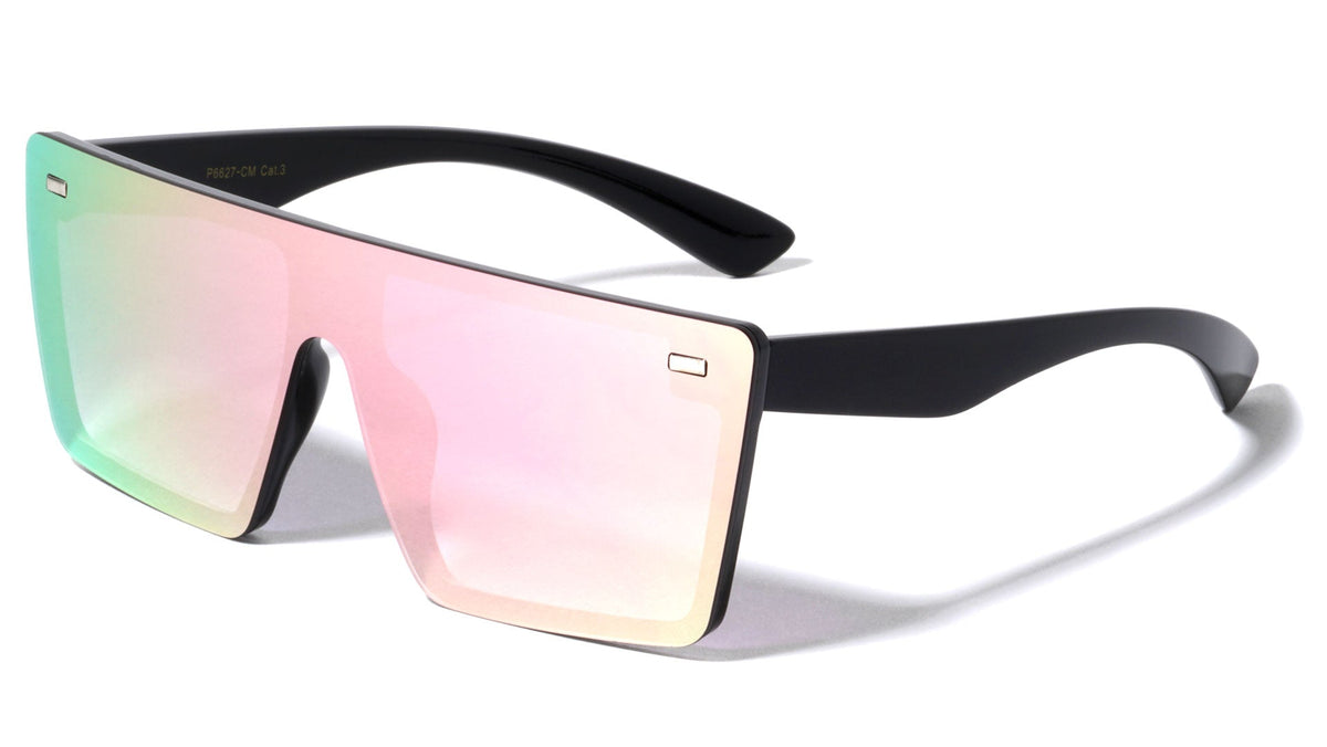 Flat Top Rimless Shield Sunglasses W/ Mirror Lens