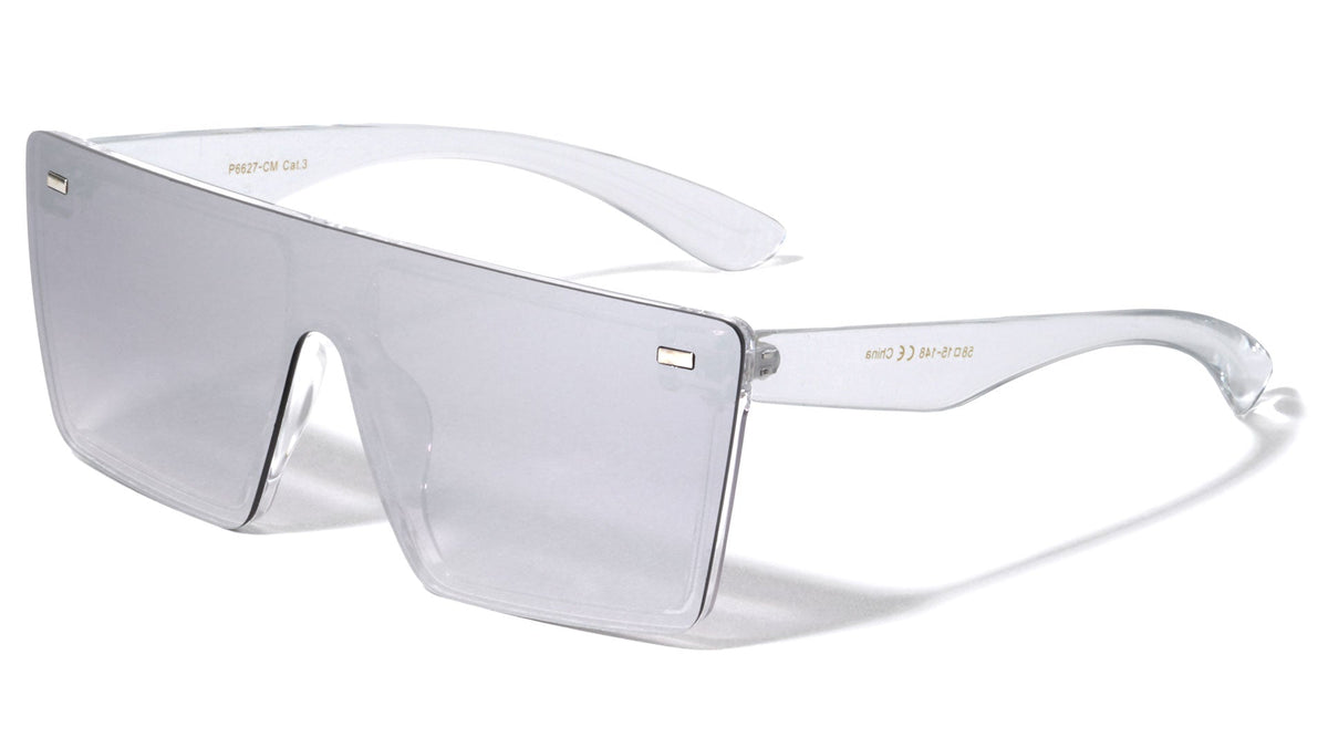 Flat Top Rimless Shield Sunglasses W/ Mirror Lens
