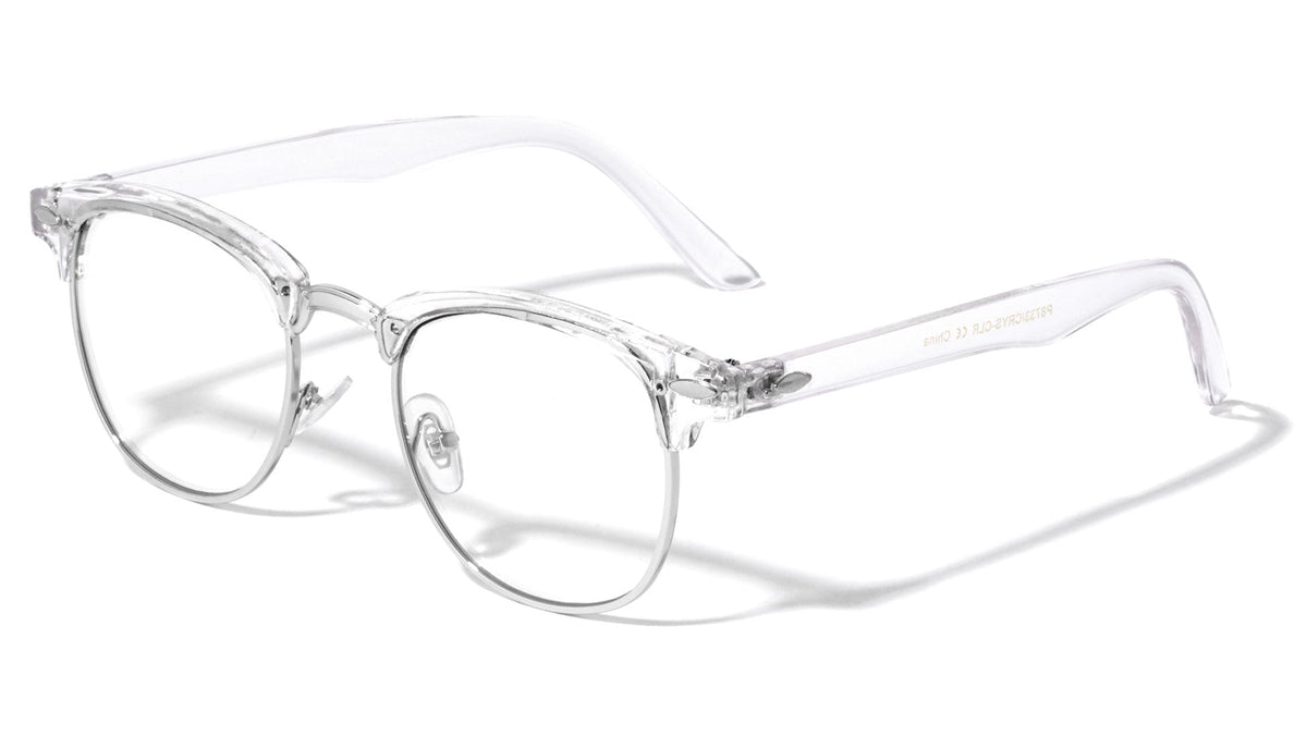 Clear Frame Round Browline Glasses
