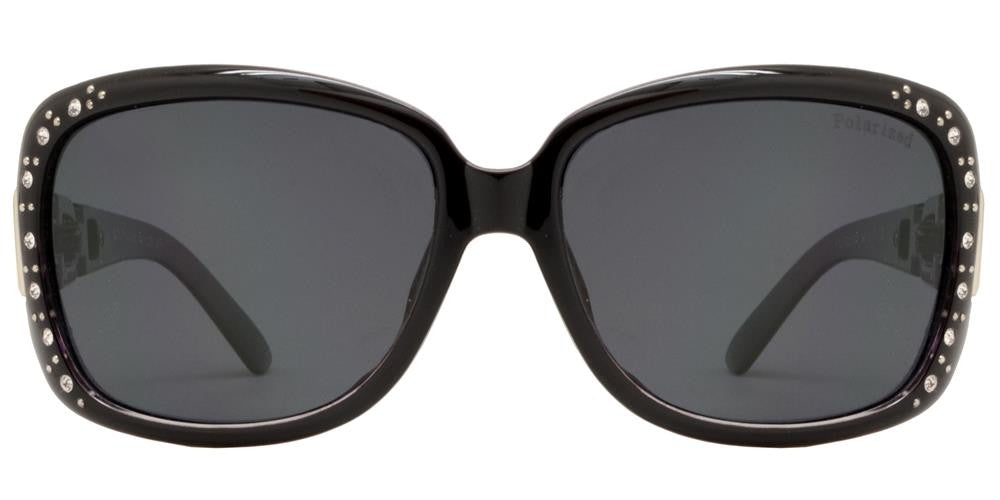 Polarized Square Rhinestone Sunglasses W/ Chain Arms