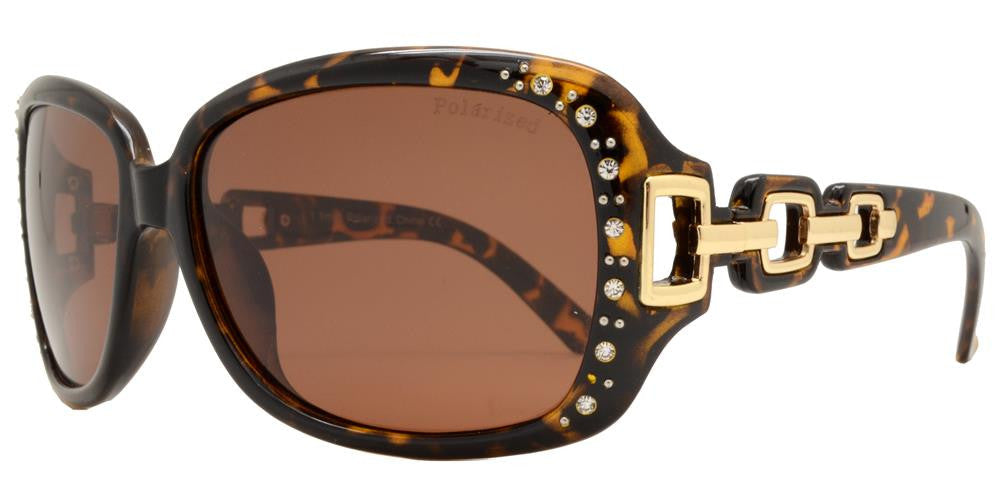 Polarized Square Rhinestone Sunglasses W/ Chain Arms