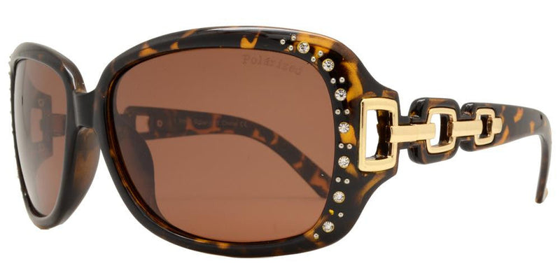 Polarized Square Rhinestone Sunglasses W/ Chain Arms