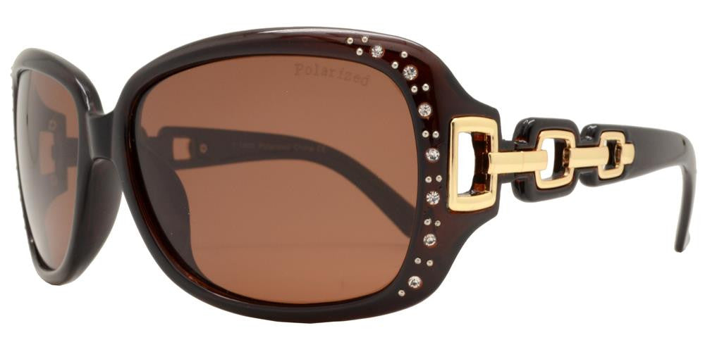 Polarized Square Rhinestone Sunglasses W/ Chain Arms