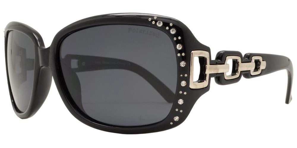 Polarized Square Rhinestone Sunglasses W/ Chain Arms
