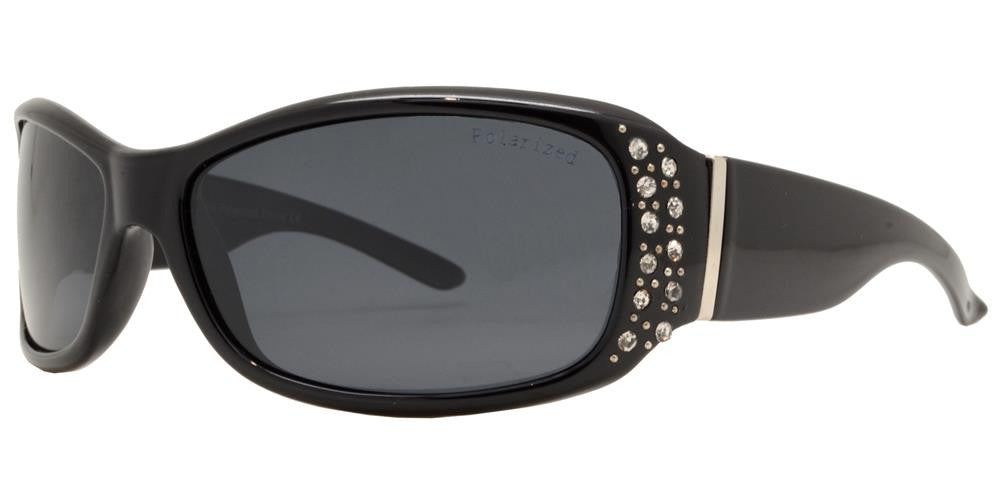 Polarized Rhinestone Wrap Sunglasses
