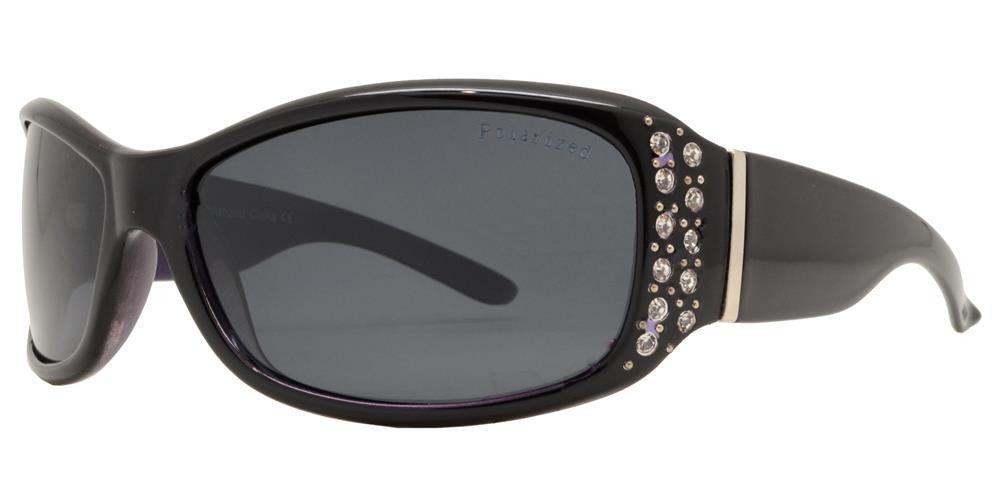 Polarized Rhinestone Wrap Sunglasses