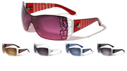 Rhinestone Shield Sunglasses W/ Floral Cutout Arms – image 2