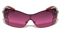 Rhinestone Shield Sunglasses W/ Floral Cutout Arms