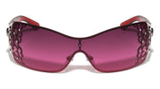 Rhinestone Shield Sunglasses W/ Floral Cutout Arms – image 1
