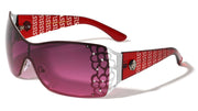 Rhinestone Shield Sunglasses W/ Floral Cutout Arms – image 3
