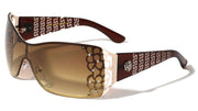 Rhinestone Shield Sunglasses W/ Floral Cutout Arms – image 4