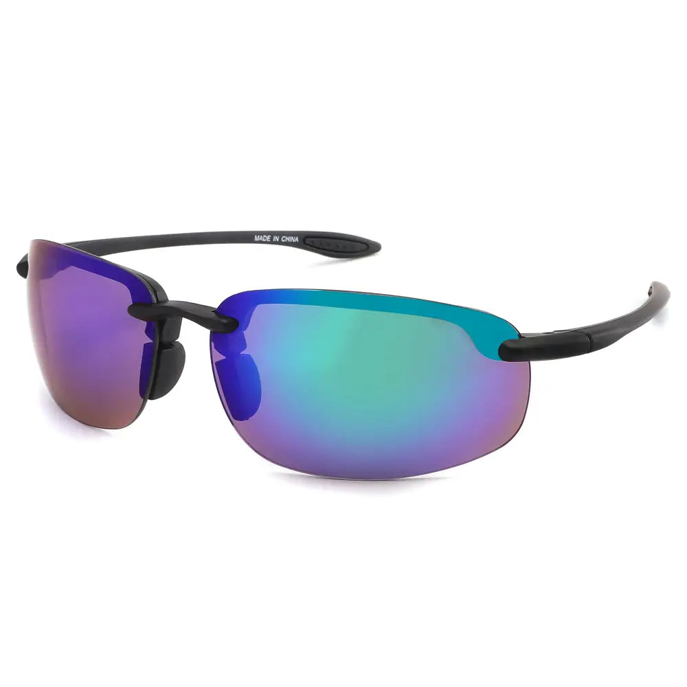 Rimless Sport Wrap Sunglasses W/ Mirror Lens