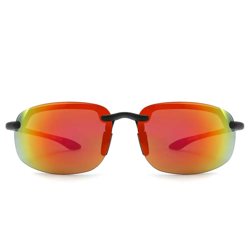 Rimless Sport Wrap Sunglasses W/ Mirror Lens