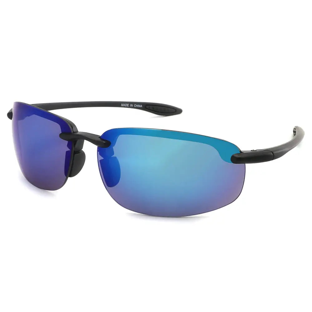 Rimless Sport Wrap Sunglasses W/ Mirror Lens