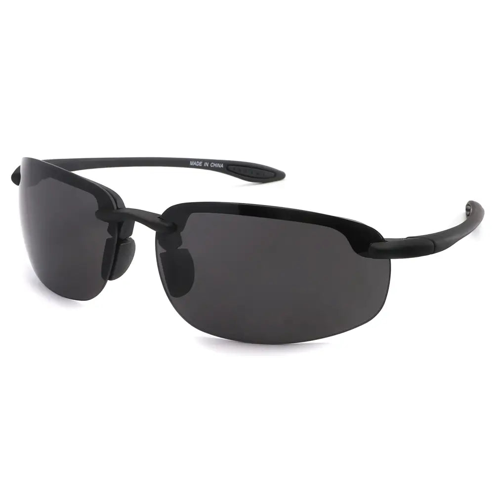 Rimless Sport Wrap Sunglasses W/ Mirror Lens