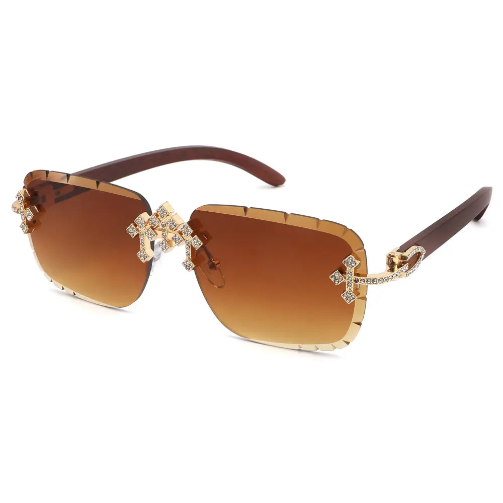 Rimless Diamond Cut Sunglasses W/ Cross Hinge