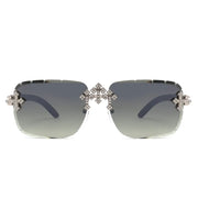 Rimless Diamond Cut Sunglasses W/ Cross Hinge – image 2