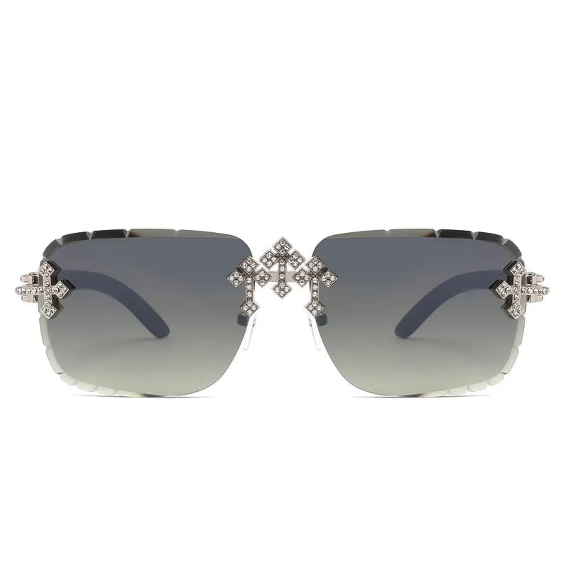 Rimless Diamond Cut Sunglasses W/ Cross Hinge – second view